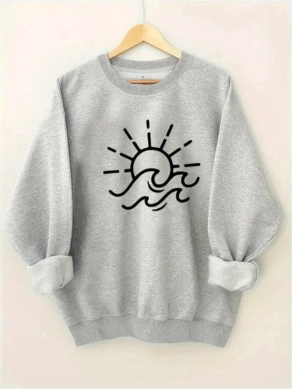 Damen Sweatshirt Sonnen- und Wellenmotiv Baumwolle Norvielle
