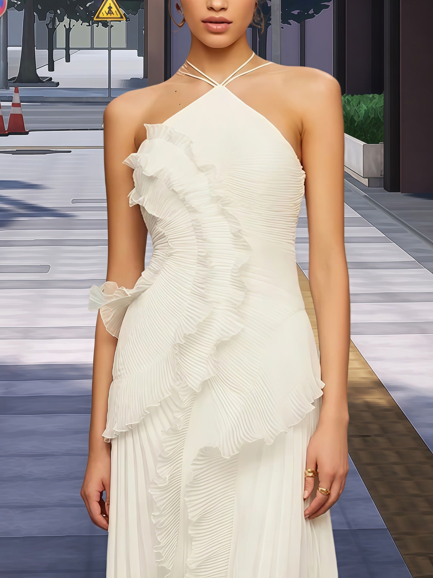 Damen Wickelkleid Faltenrock Asymmetrisch Norvielle
