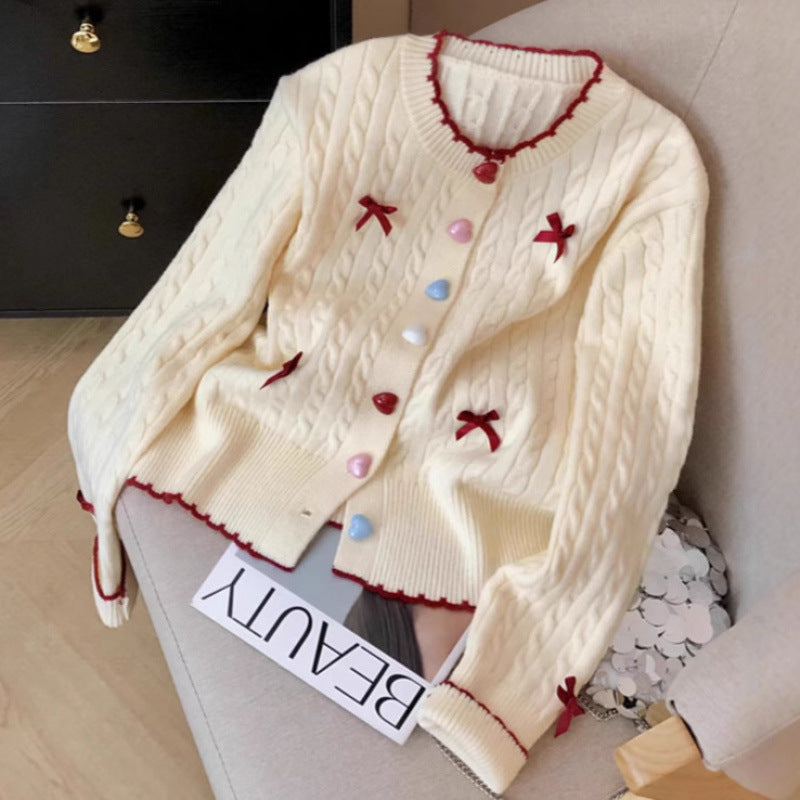 Damen Grobstrick-Cardigan mit Knöpfen und Schleifen Norvielle - Norvielle