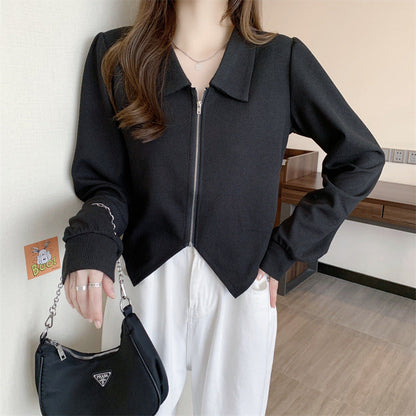 Damen Cropped Jacke Reißverschluss Eleganter Kragen