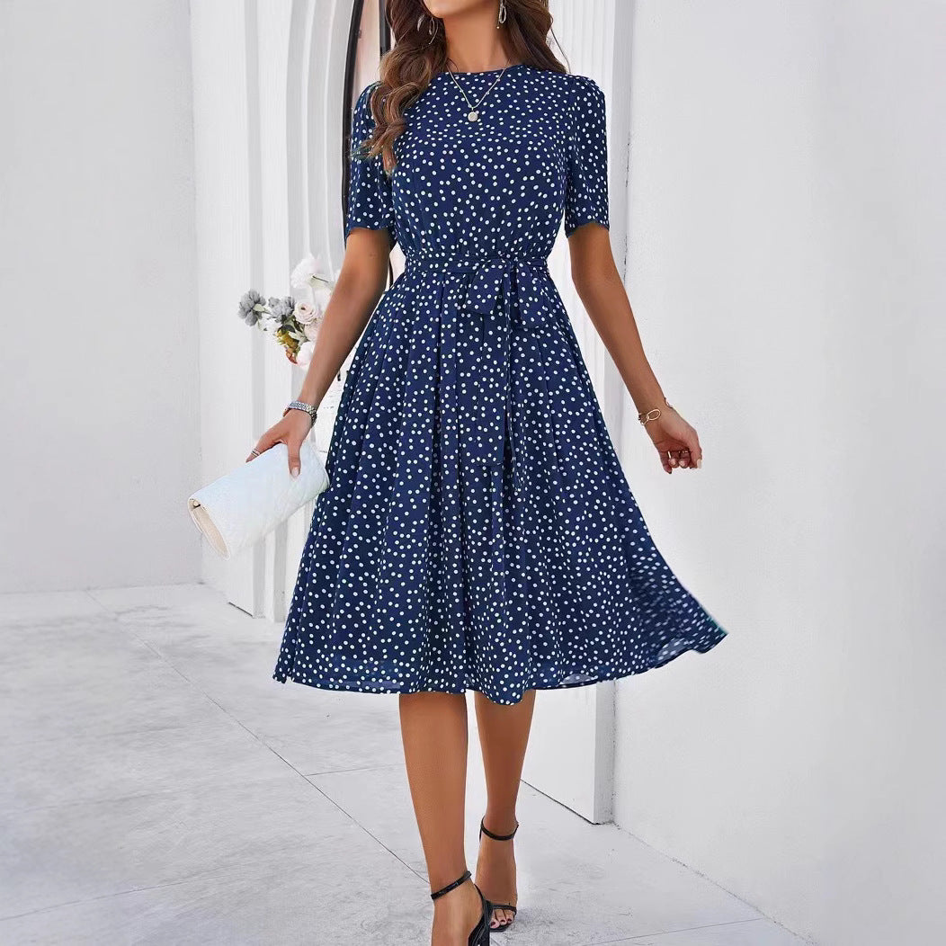 Damen Midikleid Punktedesign Taillengürtel Norvielle