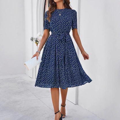 Damen Midikleid Punktedesign Taillengürtel Norvielle