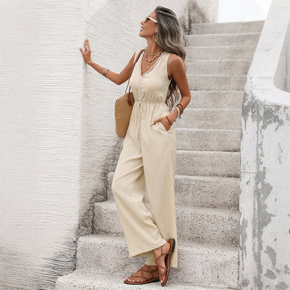 Damen Jumpsuit Elastischer Bund Praktische Taschen