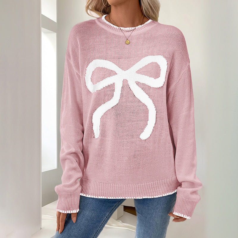 Damen Pullover Lässig Schleifen-Design Hochkragen Beige