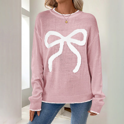Damen Pullover Lässig Schleifen-Design Hochkragen Beige