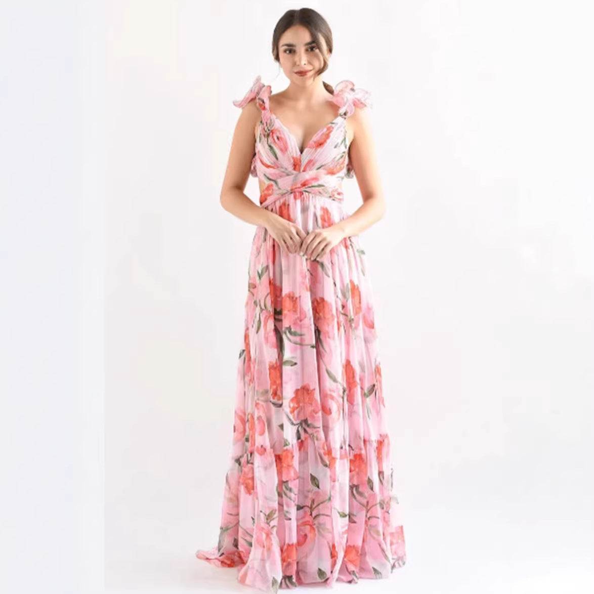 Damen Maxikleid Vintage-Stil Fließender Rock Rüschendetails - Norvielle