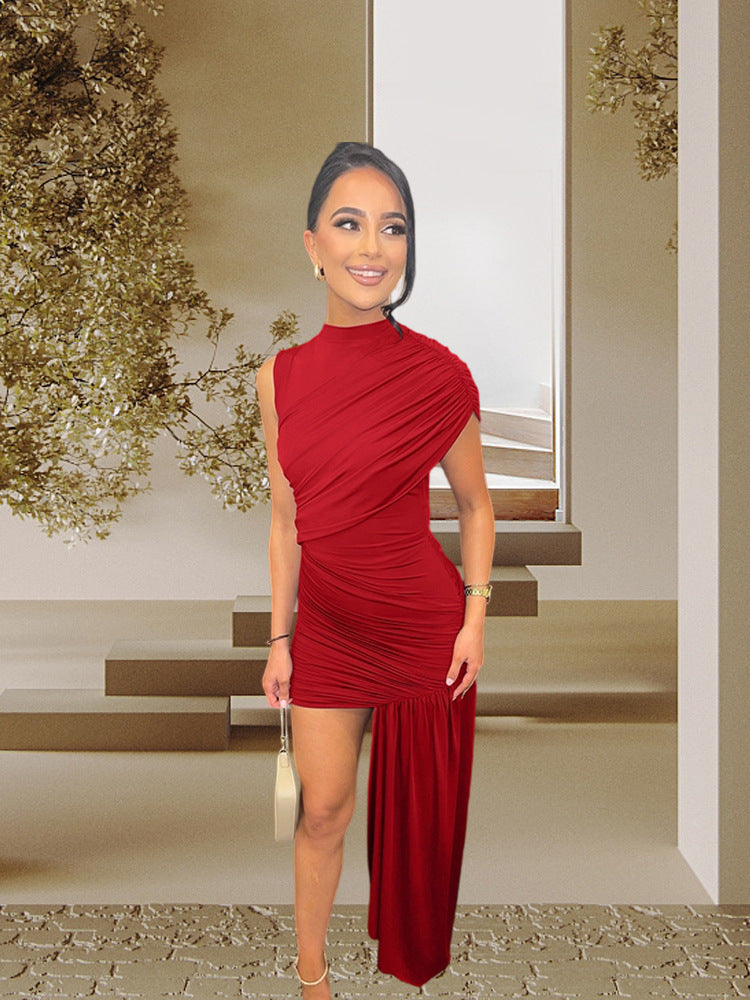 Damen Minikleid Asymmetrischer Schnitt Raffungen Norvielle