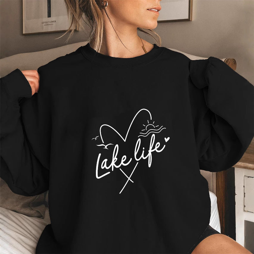 Damen Sweatshirt Kurzärmelig Herzmotiv - Norvielle