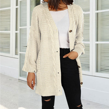 Damen Cardigan Grobstrick Elegante Knöpfe Weite Ärmel Norvielle