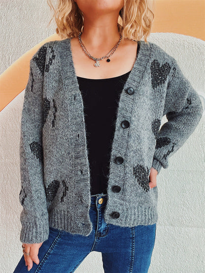 Damen Strickjacke Herzdesign Kuschelig Norvielle