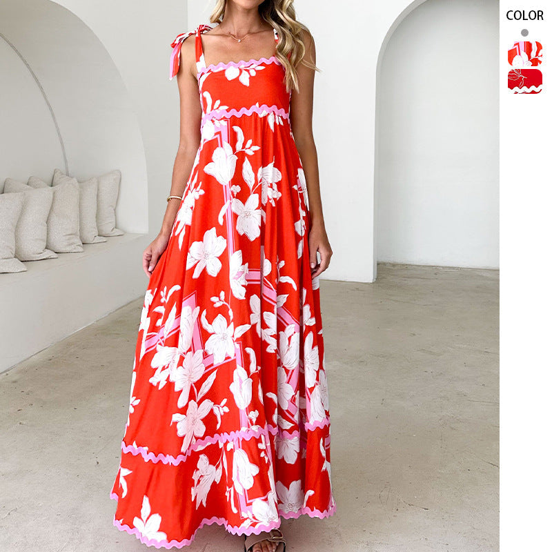 Damen Maxikleid Trägerdesign Druck Norvielle - Norvielle
