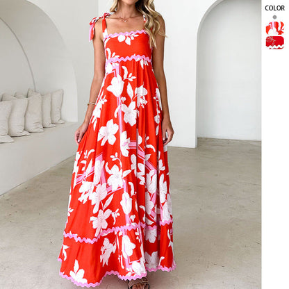 Damen Maxikleid Trägerdesign Druck Norvielle - Norvielle