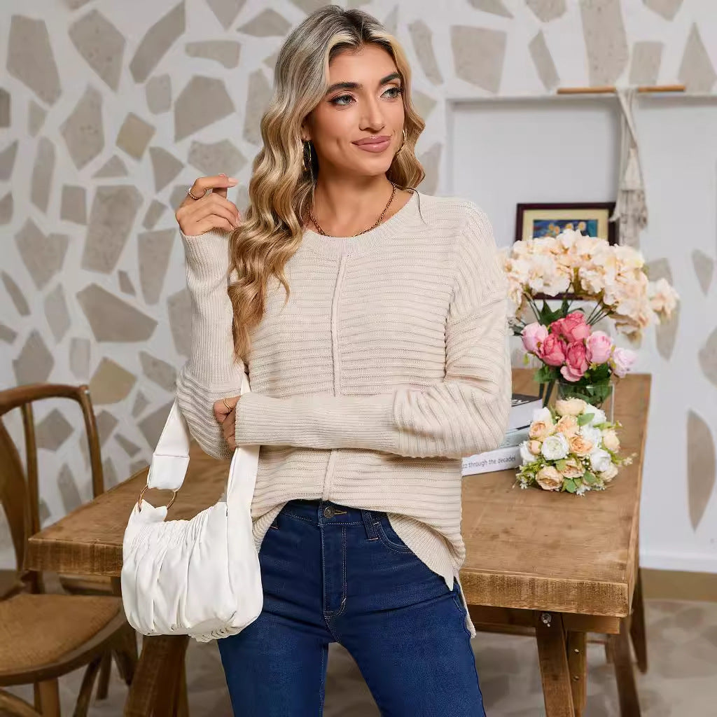 Damen Strickpullover Rippstruktur Lässiger Schnitt