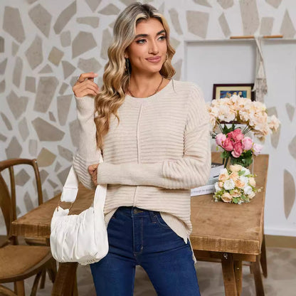 Damen Strickpullover Rippstruktur Lässiger Schnitt