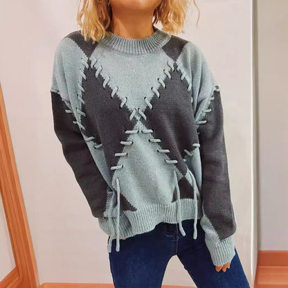 Damen Oversized Pullover Gekreuzte Nähte Beige
