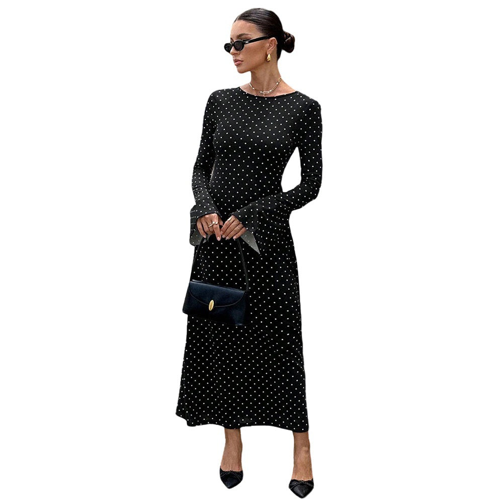 Damen Maxi-Kleid Punkte-Dessin Ärmel Norvielle