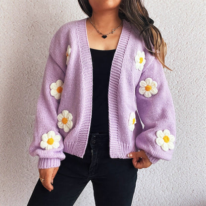 Damen Strickjacke Florale Applikationen Norvielle