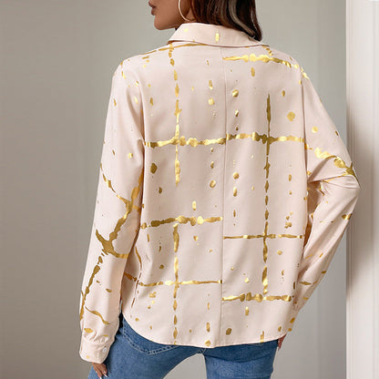 Damen Bluse Elegantes Goldmuster Langer Ärmel