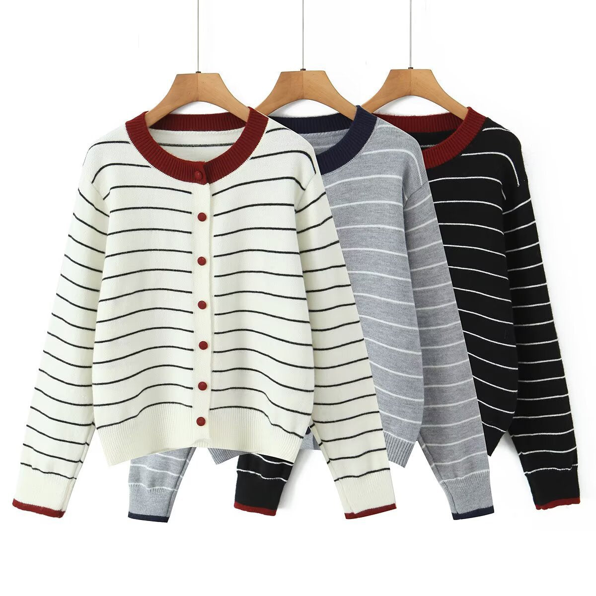 Damen Strickjacke Gestreift Rundhalsausschnitt Norvielle - Norvielle