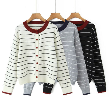 Damen Strickjacke Gestreift Rundhalsausschnitt Norvielle - Norvielle