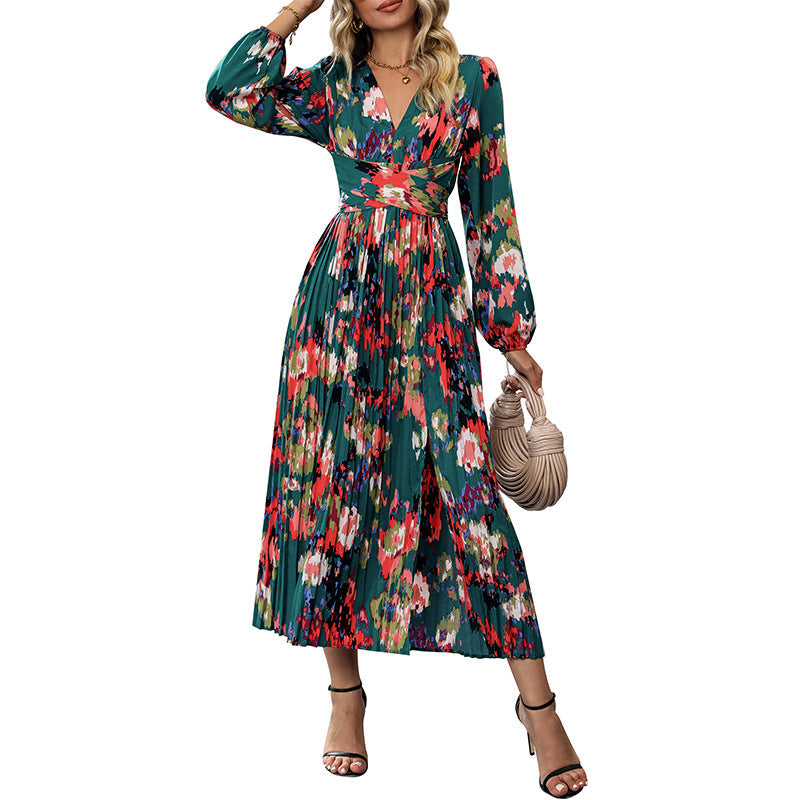 Damen Maxikleid Floralmuster Eleganter Schlitz