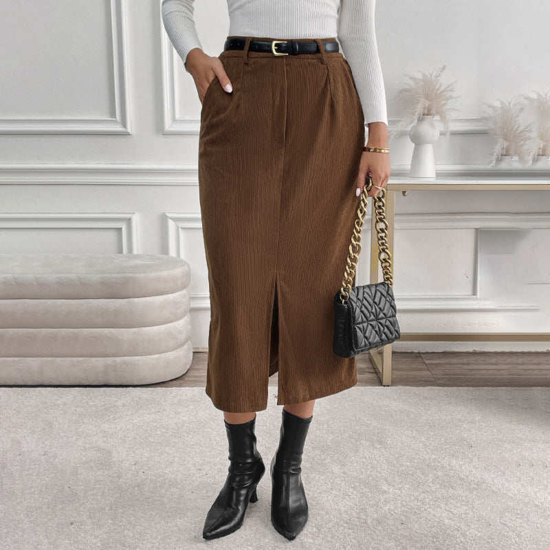 Damen Maxirock Eleganter Schlitz Baumwolle Schwarz - Norvielle