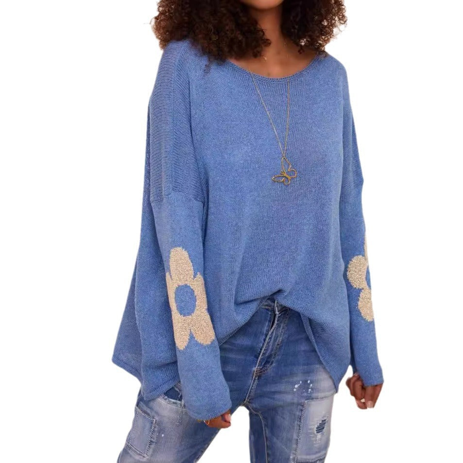 Damen Strickpullover mit Blumenapplikationen Norvielle