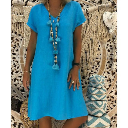 Damen Sommerkleid mit V-Ausschnitt Asymmetrischer Saum
