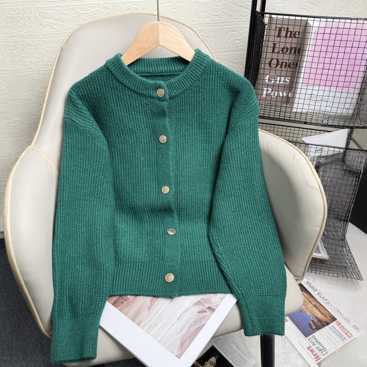 Damen Strickjacke Knopfdetails Modernes Muster Norvielle