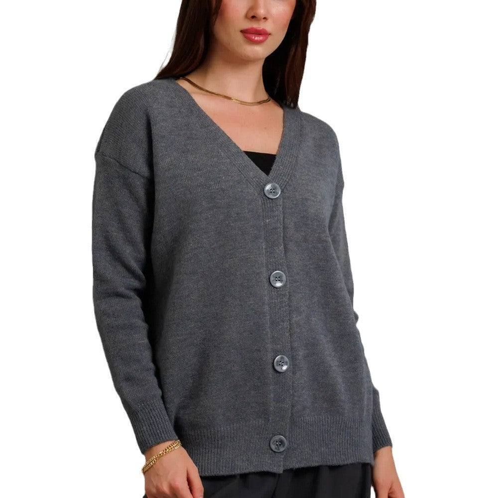 Damen Strickjacke Knöpfe V-Ausschnitt Norvielle