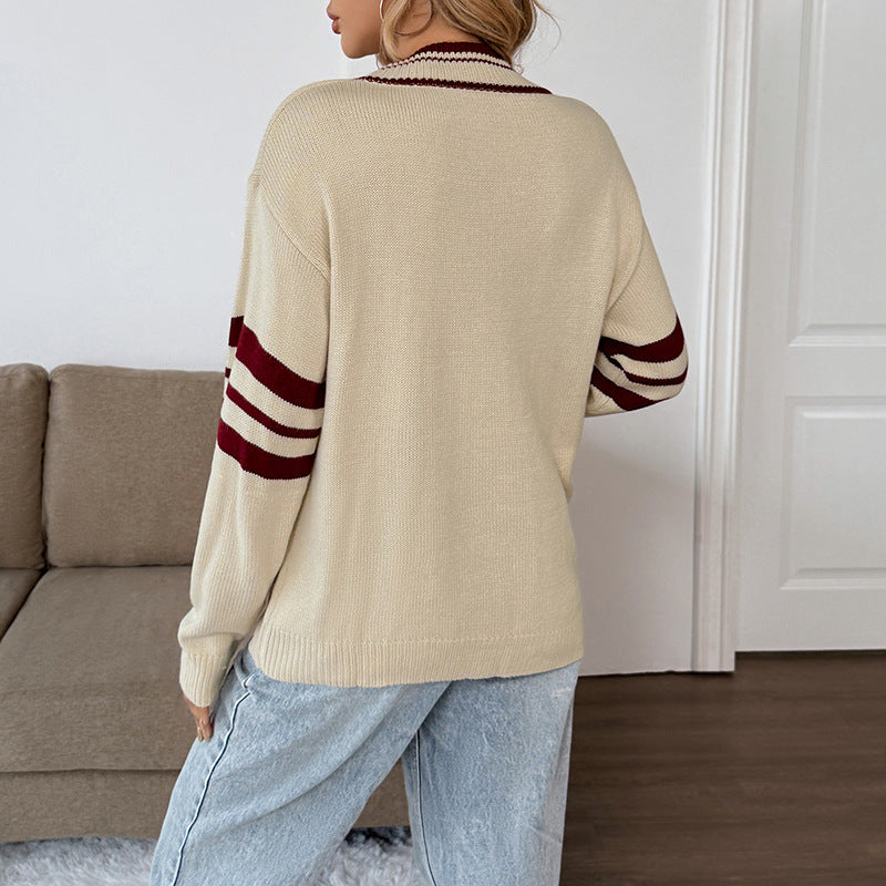 Damen Pullover V-Ausschnitt Kontraststreifen Norvielle