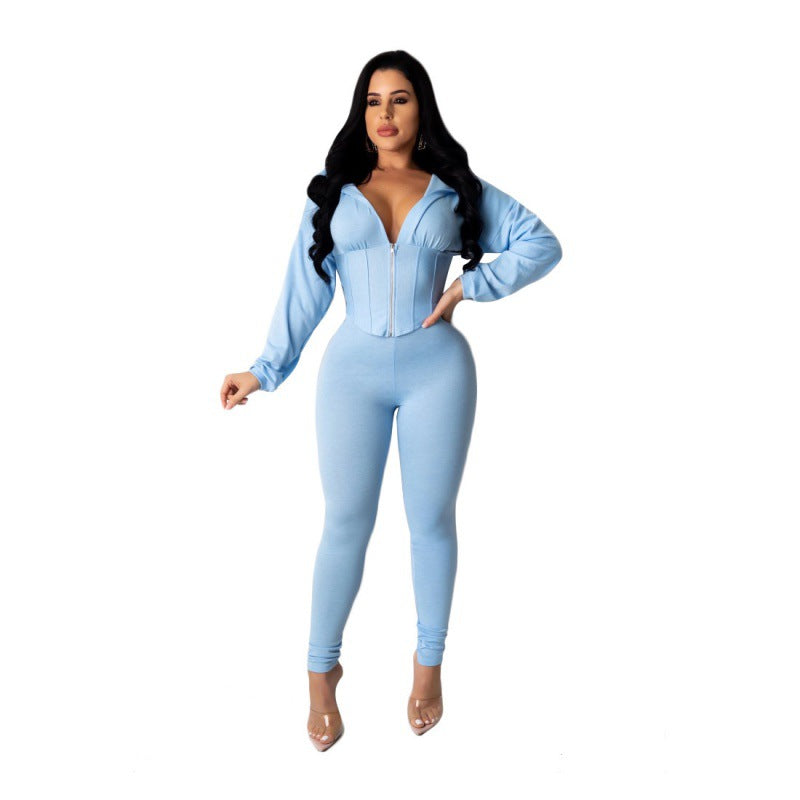 Damen Jumpsuit Crop- Reißverschluss