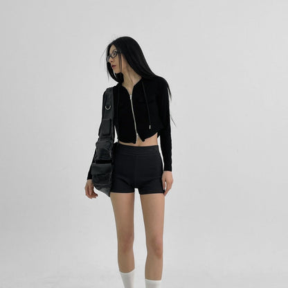 Damen Cropped Freizeitjacke Reißverschluss Kapuze Norvielle