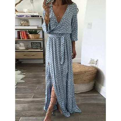 Damen Maxi-Kleid V-Ausschnitt Seidenlook