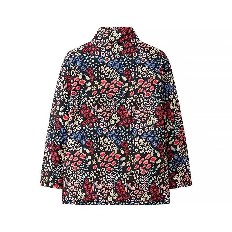 Damen Leichte Steppjacke Leopardenmuster mit Taschen Norvielle