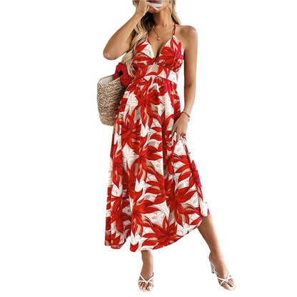 Damen Maxikleid Floralmuster Spaghettiträger Norvielle