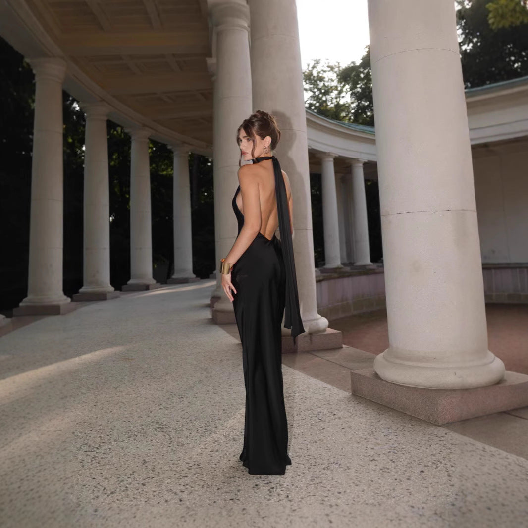 Damen Abendkleid Elegant Rückenausschnitt Fließender Stoff Norvielle
