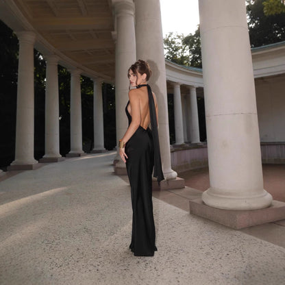 Damen Abendkleid Elegant Rückenausschnitt Fließender Stoff Norvielle