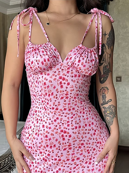 Damen Maxikleid Blumenmuster Figurbetont Spaghetti-Träger