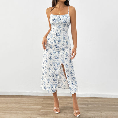 Damen Maxikleid Floralmuster Spaghettiträger Norvielle - Norvielle