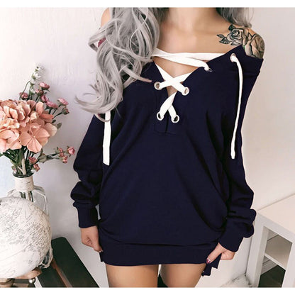 Damen Oversized Kapuzenpullover Schnür-Design