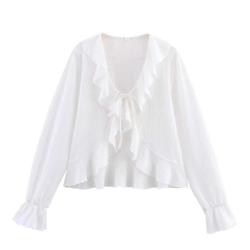 Damen Bluse Rüschen Blume Rosa