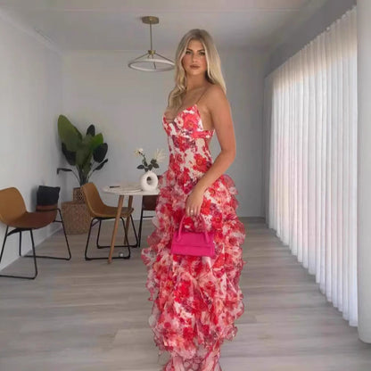 Damen Maxikleid Sommer Florale Prints Norvielle