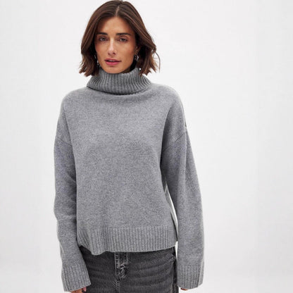 Damen Rollkragenpullover Feines Strickmaterial Beige