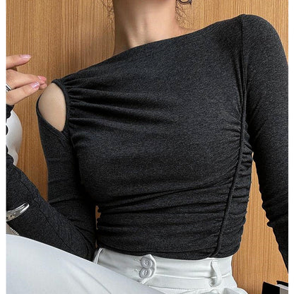 Damen Longsleeve-Shirt Asymmetrisch Raffung Norvielle