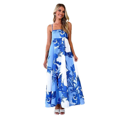 Damen Maxikleid mit Trägern und Blumenmuster