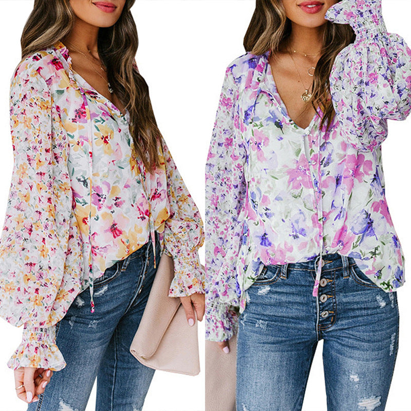 Damen Bluse mit weiten Ärmeln Floral Muster Norvielle