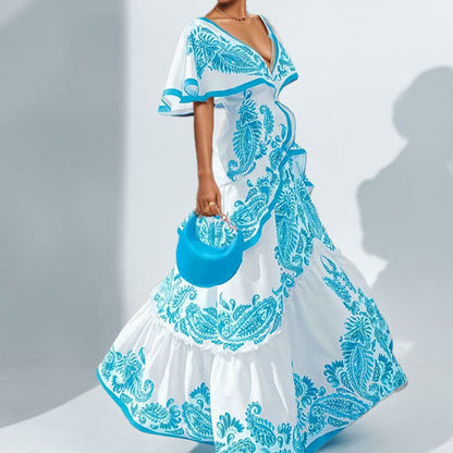 Damen Maxikleid Rüschenrock Floralmuster