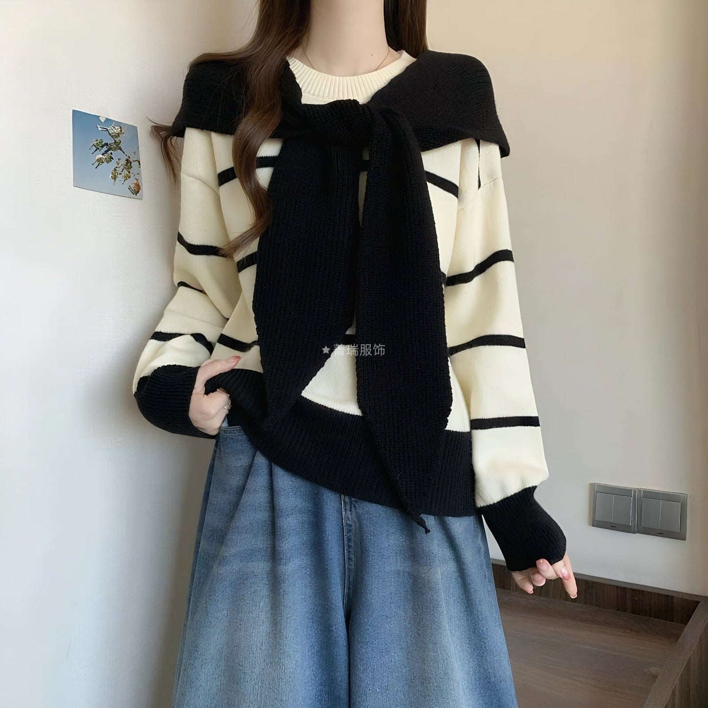 Damen Pullover Lässig Bindegürtel Norvielle