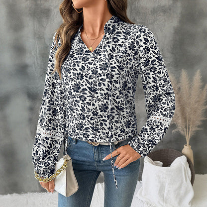 Damen Bluse Langärmlig Floralmuster Norvielle - Norvielle